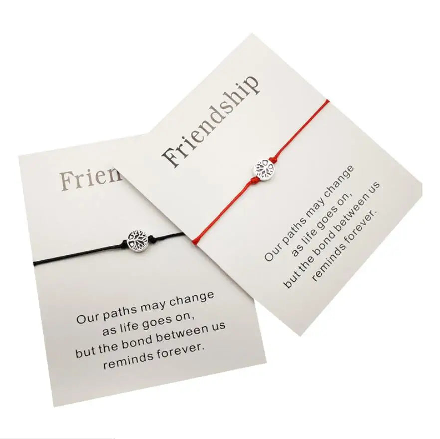 Personalised Adjustable String Friendship Paper Card Life Tree Bracelet Decoration Metal Trendy Opp Bag Charm Bracelets Round