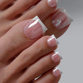 BTArtbox French Fake False Toenails with Glue Wholesale Square Foot Nails Soft Gel Glazed French Tip Press on Toe Nails En Gel