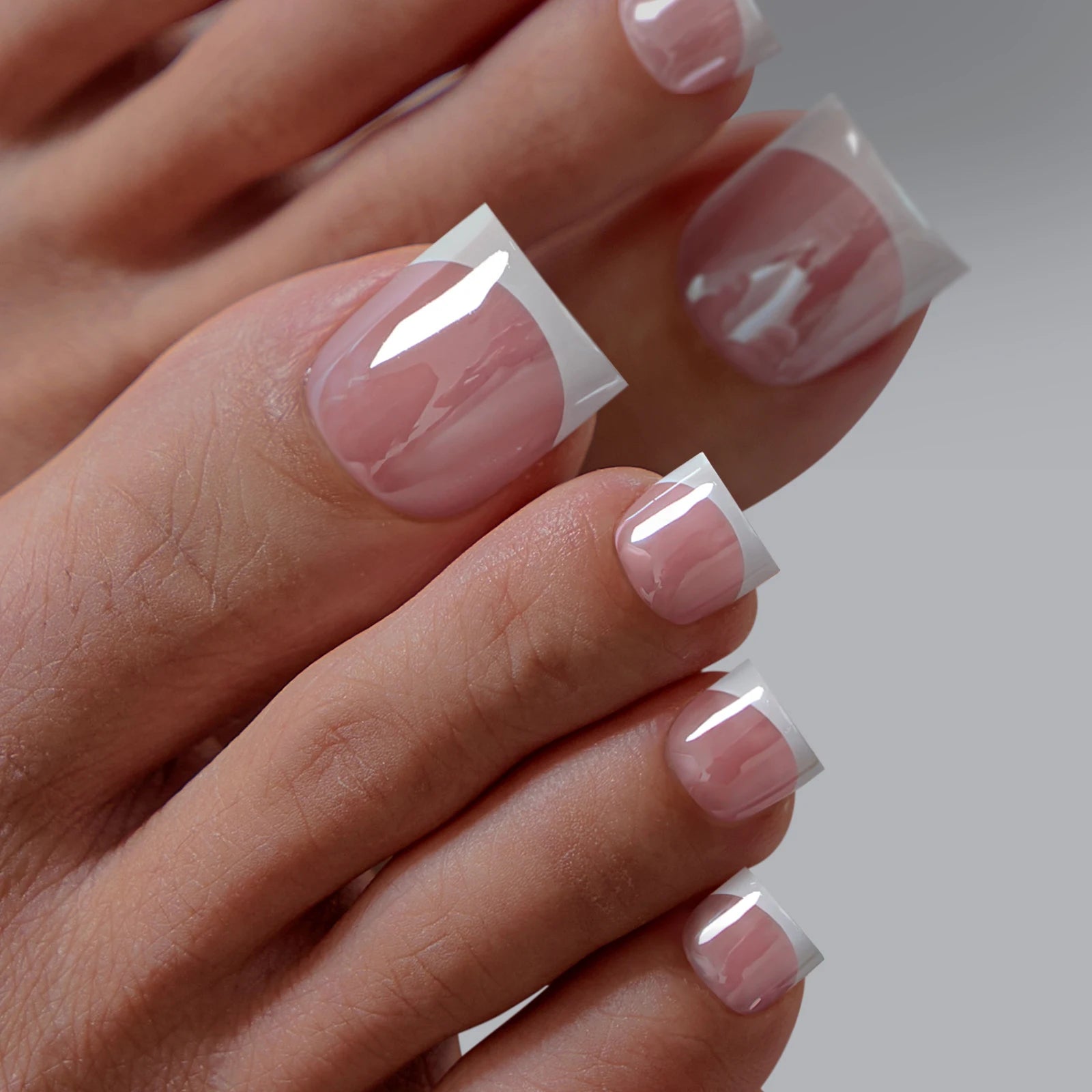 BTArtbox French Fake False Toenails with Glue Wholesale Square Foot Nails Soft Gel Glazed French Tip Press on Toe Nails En Gel