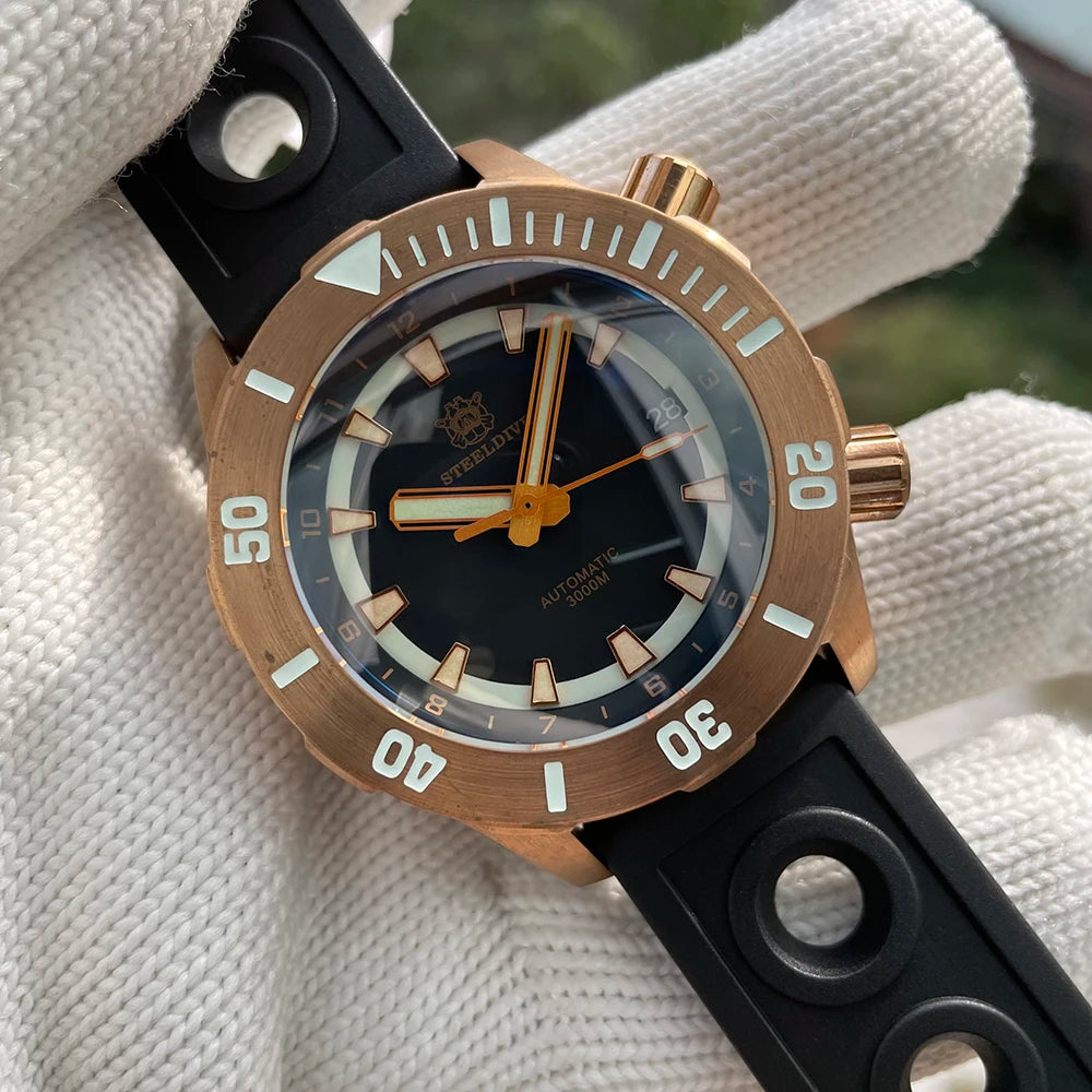 STEELDIVE New Arrival 2025 SD1950S Solid Bronze Case Two Button Unique Desgin 3000M Waterproof Deep Sea Men Diving Watch