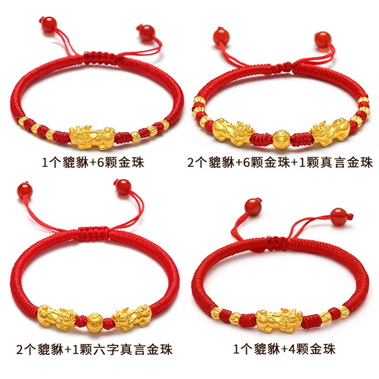 Hand Woven 18K Gold Plated Brave Bracelet Natal Year Red Rope Female Men Transfer Beads Couple Hand Rope Gift Jewelry
