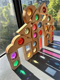 Sparkling Gems Diamond Montessori Beech Wooden Toys Basswood Stacking Oriental Castle Roofing Acrylic Building Blocks