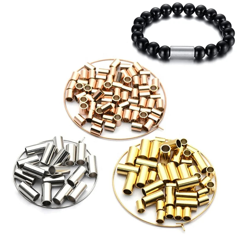 Custom Metal Logo Bead Engraved Brand Name Tube Spacer Beads for Jewelry Making