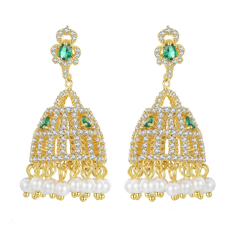AAA Zircon Tassel Earrings Classic Indian Style Brass Jhumki Jhumka Elegant Dinner Fashion Drop Jewelry