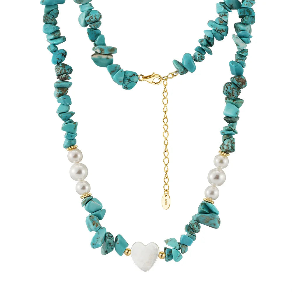 ACME 925 Silver  14k Gold Plated Irregular Turquoise Natural Stone  Shell Pearls Beaded Minimalist Necklaces Summer Holiday