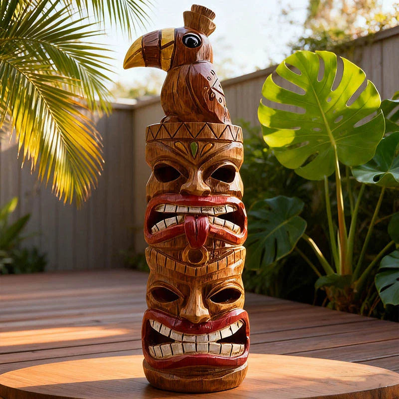 Resin Hand-painted Carving Totem Column Ornaments Featuring Tribal Texture Art Style Creative Decorative Design Suitable Outdoor