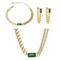 Tiktok Hot Trend Gold Chain Necklace Pendant Bracelet Long Tassels Earring Green Zircon Jewelry Set for Women Couple