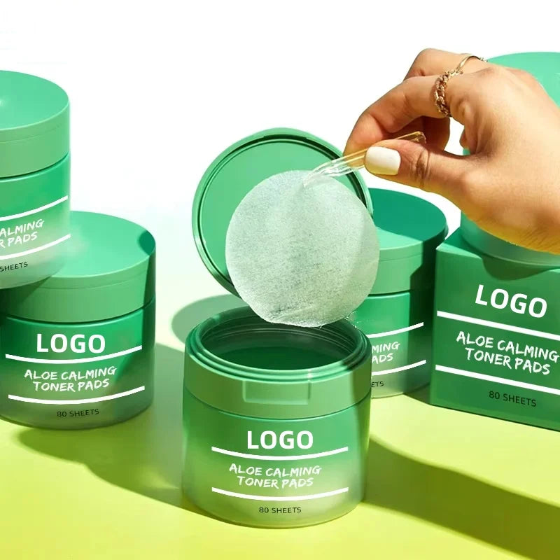 Your Brand 80 Pads Aloe Calming Face Toner Cotton Pads Helps Skin Soothe Mild Exfoliating Pore Minimizing Vegan Toner