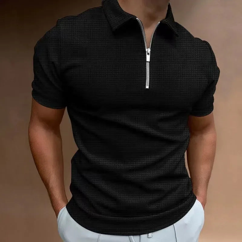 Summer Versatile Lapel Shirt Retro Slim Knitted Short-sleeved T-shirt for Men