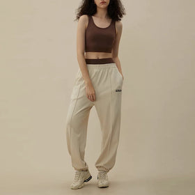 F230689 Womens Mid Rise Adjustable Drawcord Elasticated Cuff Pants Custom Logo Blank Cotton French Fleece Sweatpants Jogger