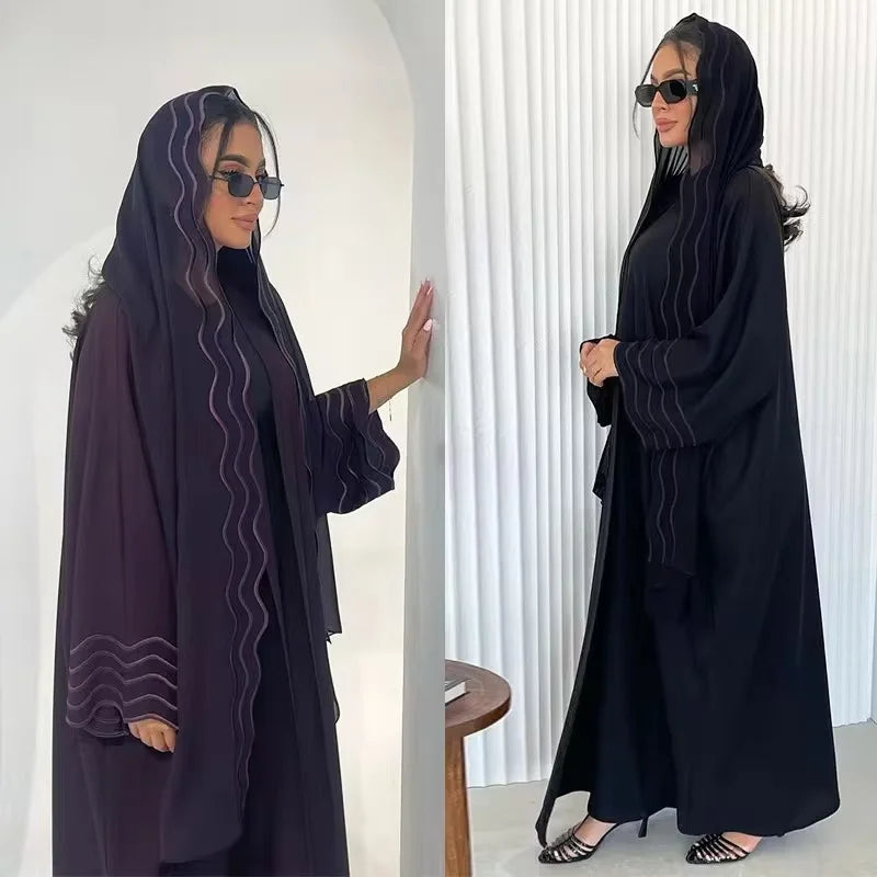 New Dubai Modest Asbaya Beautifully Embroidery Abaya Embroidered Coat with Headscarf Abaya Women Muslim Dress