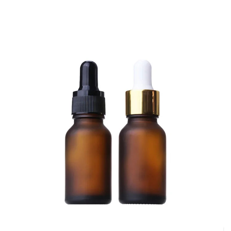 Wholesale Skincare Cosmetic Packaging 15ml Empty Frosted Matte Amber Brown Glass Dropper Essential Oil Bottle