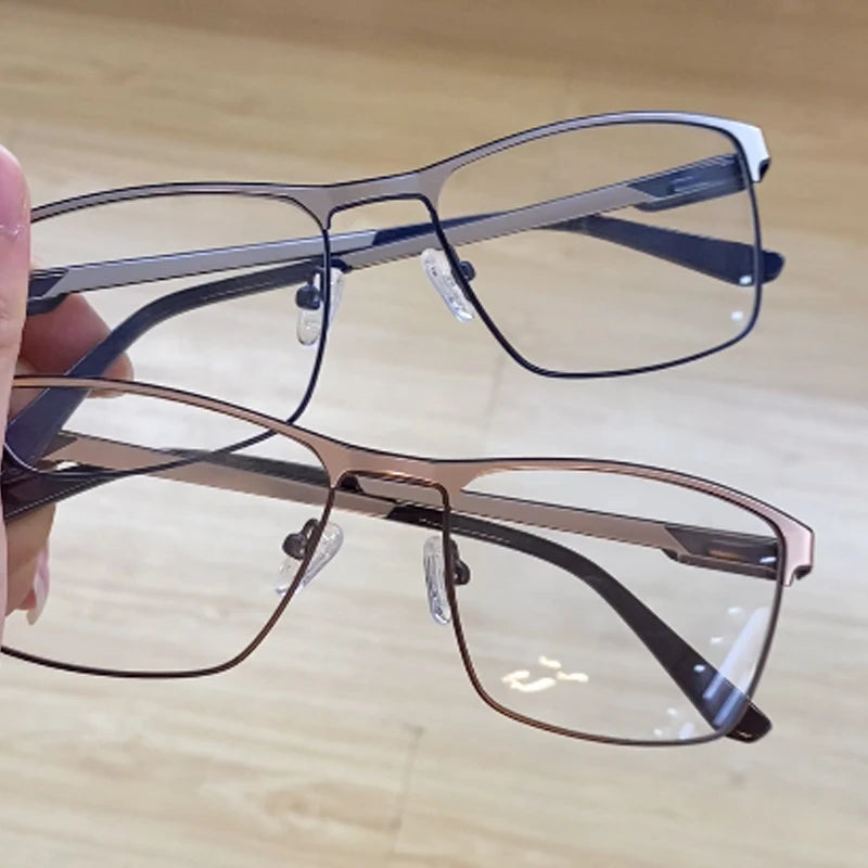 2024 Newest Unique Design Prescription Luxury Square Half Frame Metal Business Men Optical Glasses
