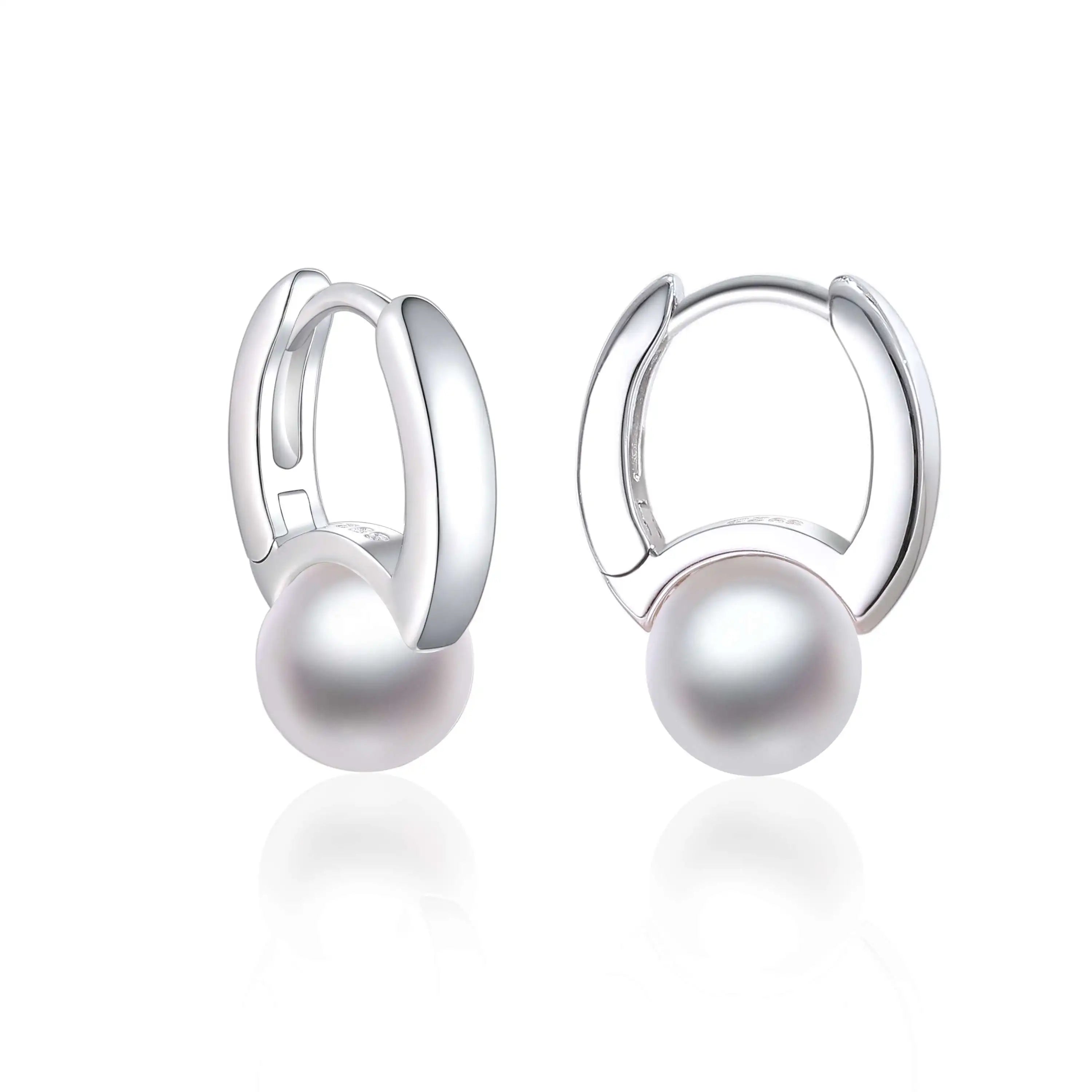 Wholesale Fashion Fine 925 Sterling Silver Jewelry Earring Luxury Pearl Huggie Hoop Earrings for Women