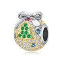 Luxury Bow Christmas Ball Designer Charms 925 Sliver with Christmas Tree Pattern Shiny Zircon Bead Fit Original Bracelet Jewelry