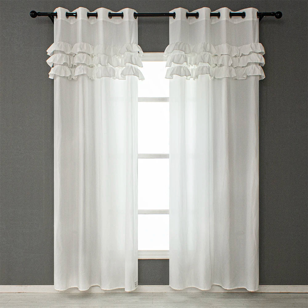 Custom White Polyester Window Sheer Tulle Curtains & Valances Ruffle Design for Living Room & Bedroom Home Use
