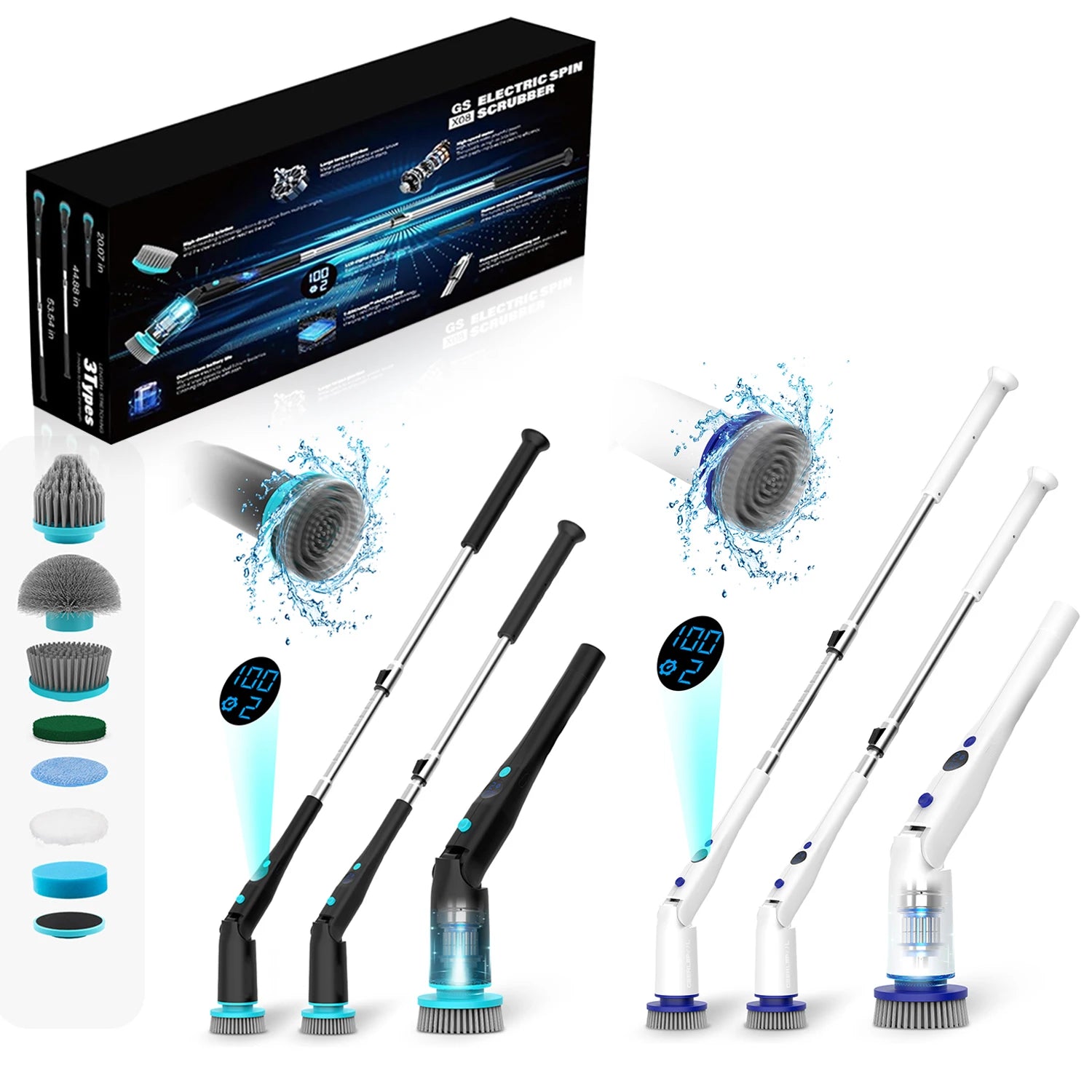 Geerlepol Blue Stainless Steel 7 1 Waterproof Eco-friendly Durable Electric Cleaning Brush Cordless Shower Scrubber Adjustable