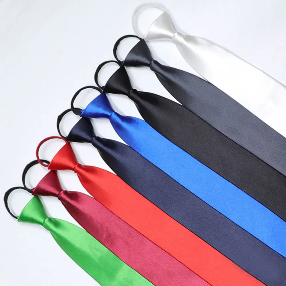 Wholesale Zipper Tie for Men Solid Satin Men Zipper Tie Lazy Ties for Student