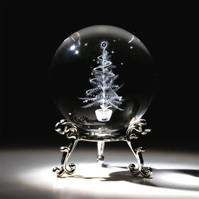 CR105 Wholesale Cheap 3D Laser Engraved Christmas Tree Crystal Ball With Stand Customized 3D Glass Christmas Tree Figurine