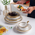 Nordic Luxury Wedding White Dishes Plates Dinner Tableware Set Custom Golden Edge Ceramic Dinnerware Set