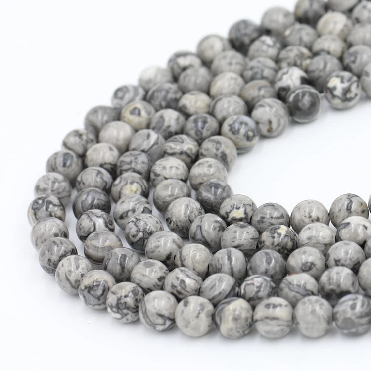 Wholesale Cheap DIY Fashion Jewelry 10mm Natural Round Grey Jasper Stone Loose Beads for Making Jewelry