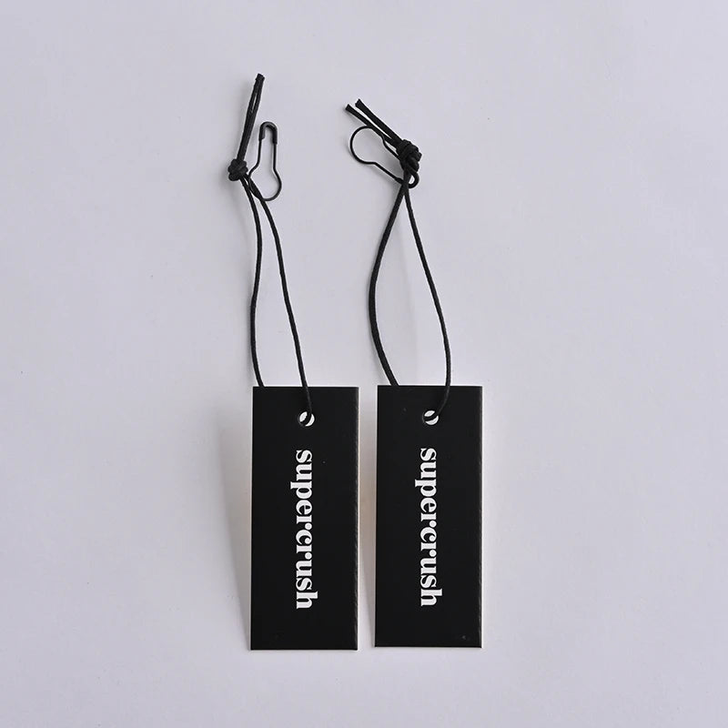 Best Selling Custom Black Paper Hang Tags with Hot Stamping Gold Swing Design for Clothing Bags Shoes