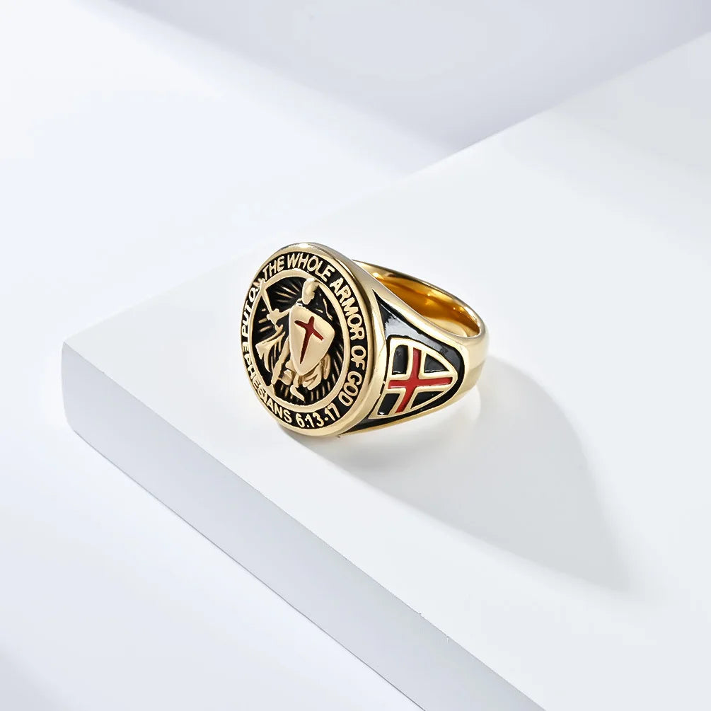 Stainless Steel Templar Knight Knuckle Ring Men JewelleryViking Shield Runes Ring Biker Party Club Gift Accessories
