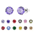 Women Titanium Steel Stud Stainless Steel 4-claw Round Colorful Zircon Earring Studs With Zircon