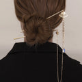 Retro Heart Pendant Water Drop Crystal Hair Stick Head Ornament Back Head Long Tassel Fan-shaped Hairpin
