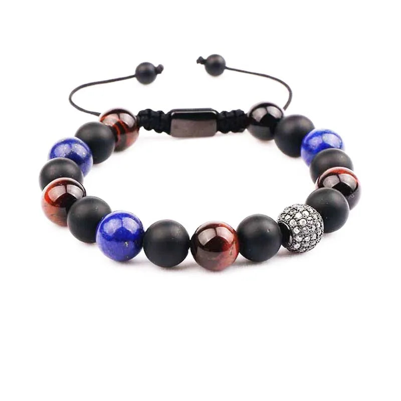 New Design 10mm Natural Stone Tiger Eye Lapis Gemstone Custom Macrame Bracelets for Men JBS9872