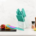14PCS Green Chef Steak Santoku Fruit Knives Set Sharp Chef Knife Sets With Wood Knife Holder Shears