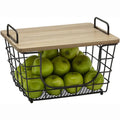 Custom Countertop Fruit Basket Bread Bowl with Wooden Top for Kitchen Stackable Vegetable Onion Storage Wire Basket with Hangers