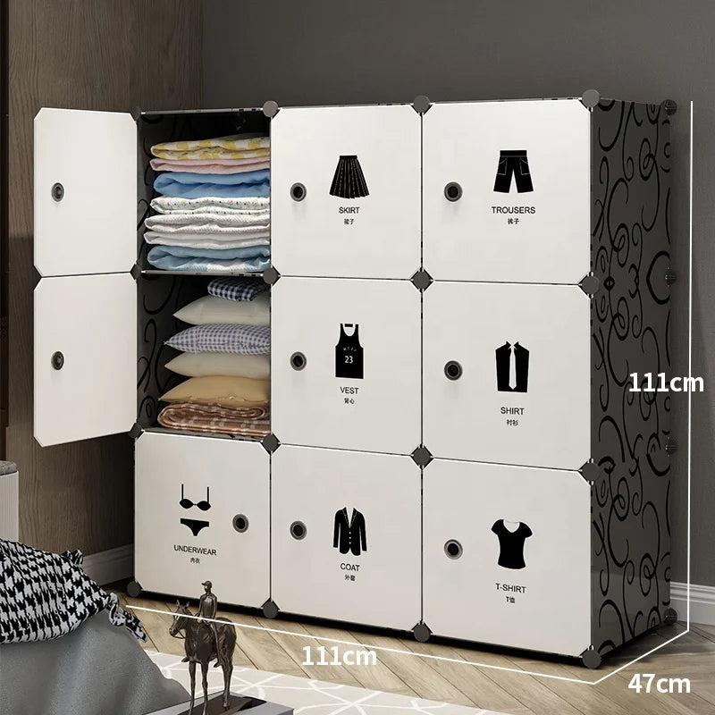 Modern Plastic Wardrobe with Extendable Foldable Design for Bedroom Workshop Living Room Storage 6 Doors Hanging Clothes Cabinet