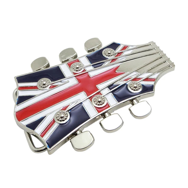 Factory Price Wholesale 40MM Zinc Alloy Guitar Shape Plate Buckle With British UK Flag Design for Men and Women Ready to Ship