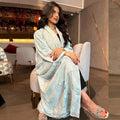 2026 Muslim Light Blue Cardigan Dress Dubai Women Print Chiffon Open Abaya with Hijab Sets