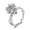 Silver Plated Wedding Ring For Women Luxury Delicate Engagement Rings Lucky Flower Moissanite Diamond Open Adjustable Ring