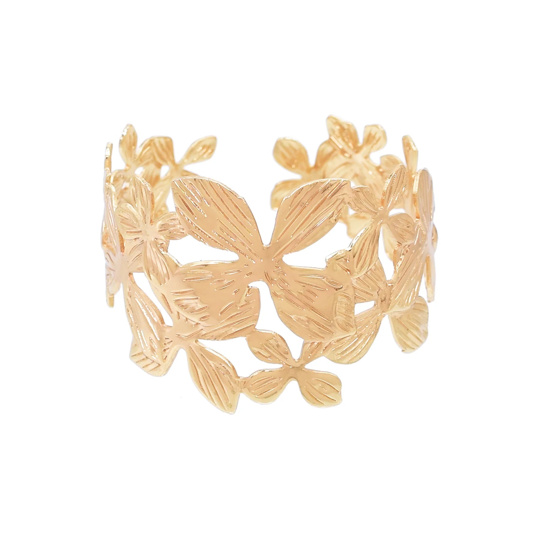 Gold and Silver Plated Metal Flower Cuff Bracelet Versatile Hollow Stripes Open Design Fashionable Jewelry Accessory