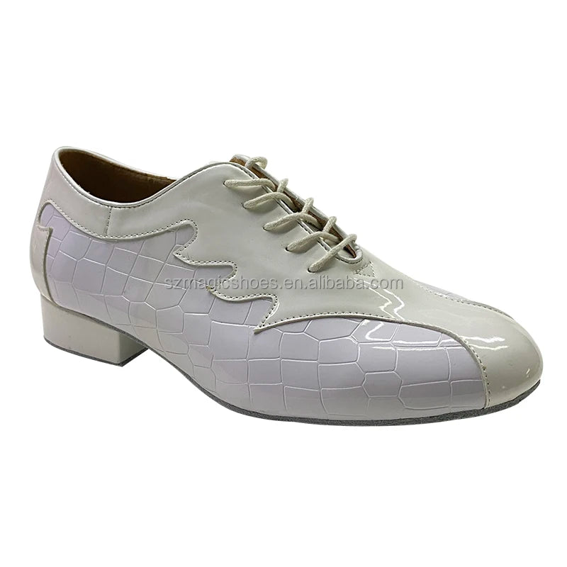 Personalized Men\'s Leather Dance Shoes White Soft Suede Sole