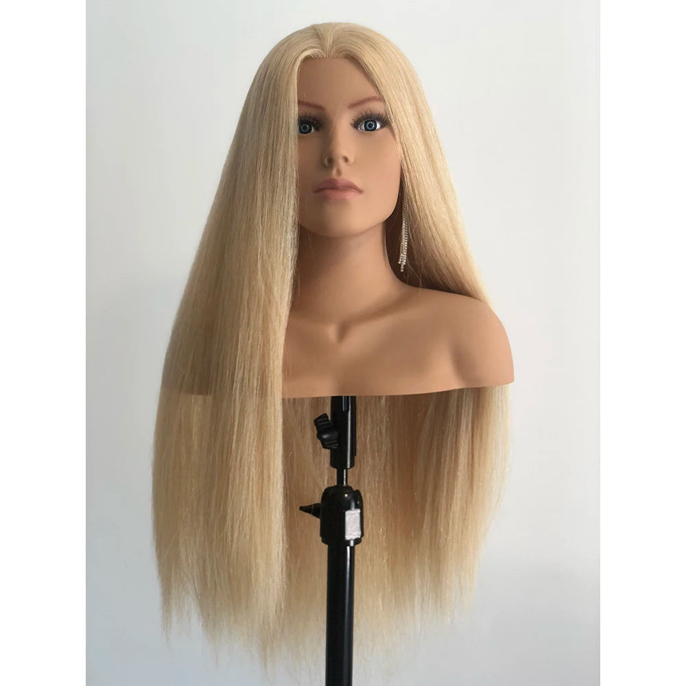 Big Shoulder  Long Human Hair Mannequin Head With Shoulder Bridal Cosmetology Hairdressing Training Head Manikin Doll Head