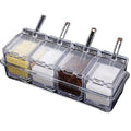 Hot Selling Kitchen Supplies 4 Pieces Transparent Clamshell Acrylic Spice Jar Seasoning Storage Boxes Set with Long Spoon