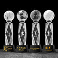 Guangzhou Wholesale Luxury Folk Art Engraved Sandblasted K9 Crystal Award Golf Basketball Trophy Base Custom Logo Gift Box