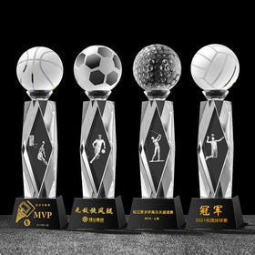 Guangzhou Wholesale Luxury Folk Art Engraved Sandblasted K9 Crystal Award Golf Basketball Trophy Base Custom Logo Gift Box