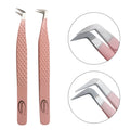 Private Label Angled Stainless Steel Precision Lash Tool Anti Slip Handle Custom Branding Fiber Tip Lash Tweezers