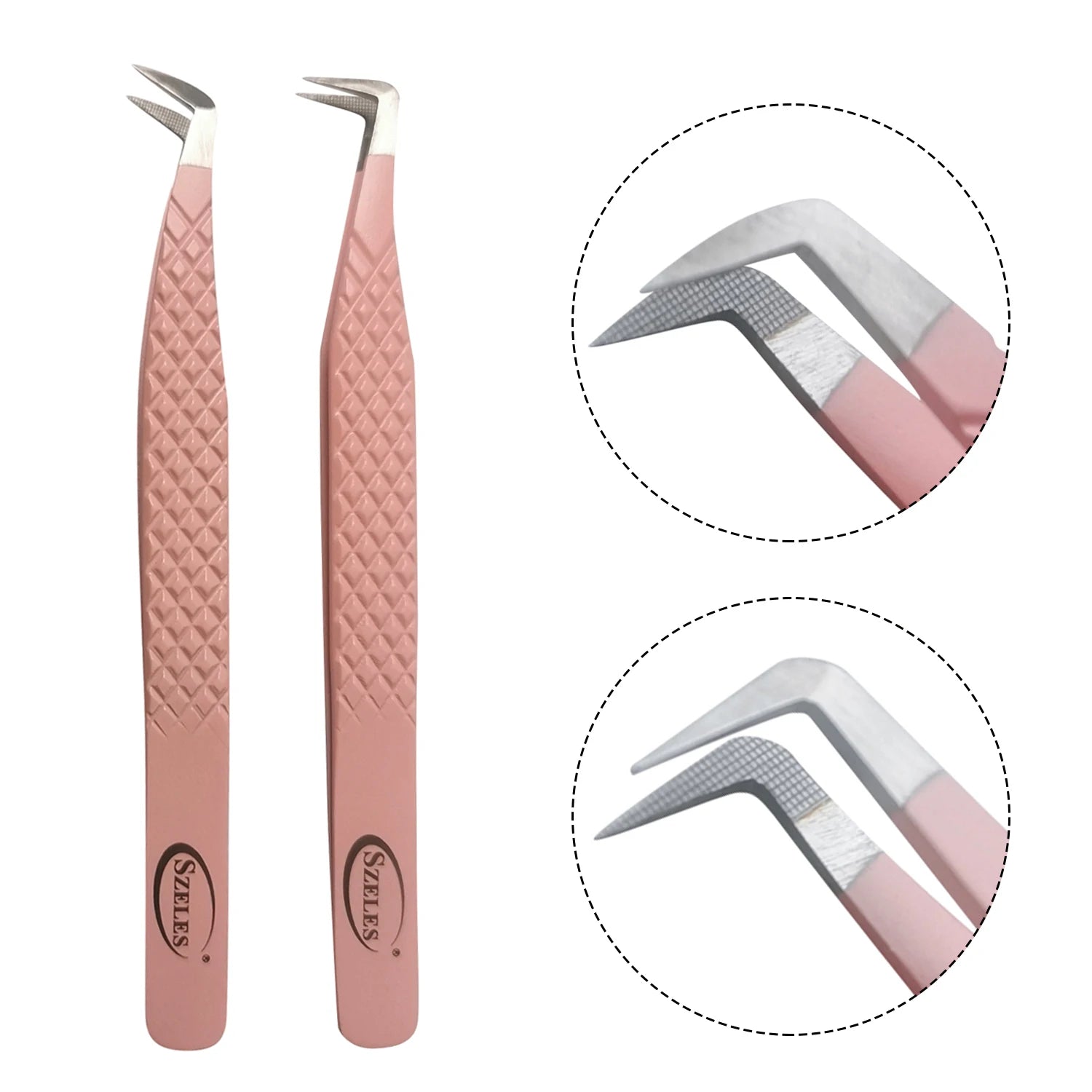 Private Label Angled Stainless Steel Precision Lash Tool Anti Slip Handle Custom Branding Fiber Tip Lash Tweezers