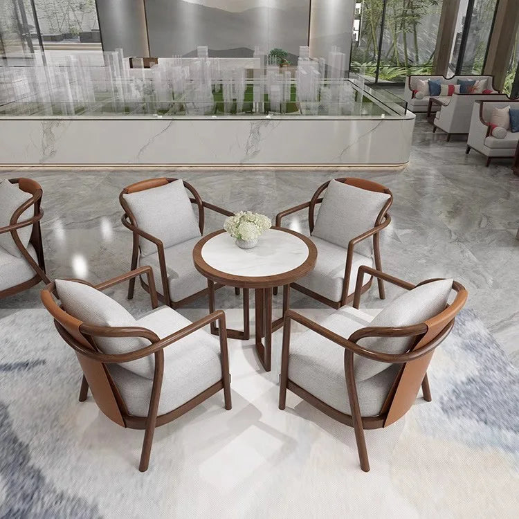Modern Living Room Chair Wood Leather Leisure Chair with Armrest Solid Restaurant Table Chairs Furniture