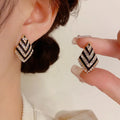 Stylish Geometric 14K Gold Plated Copper Stripe Stud Earrings S925 Needle Shiny Rhinestone for Women for Parties and Weddings