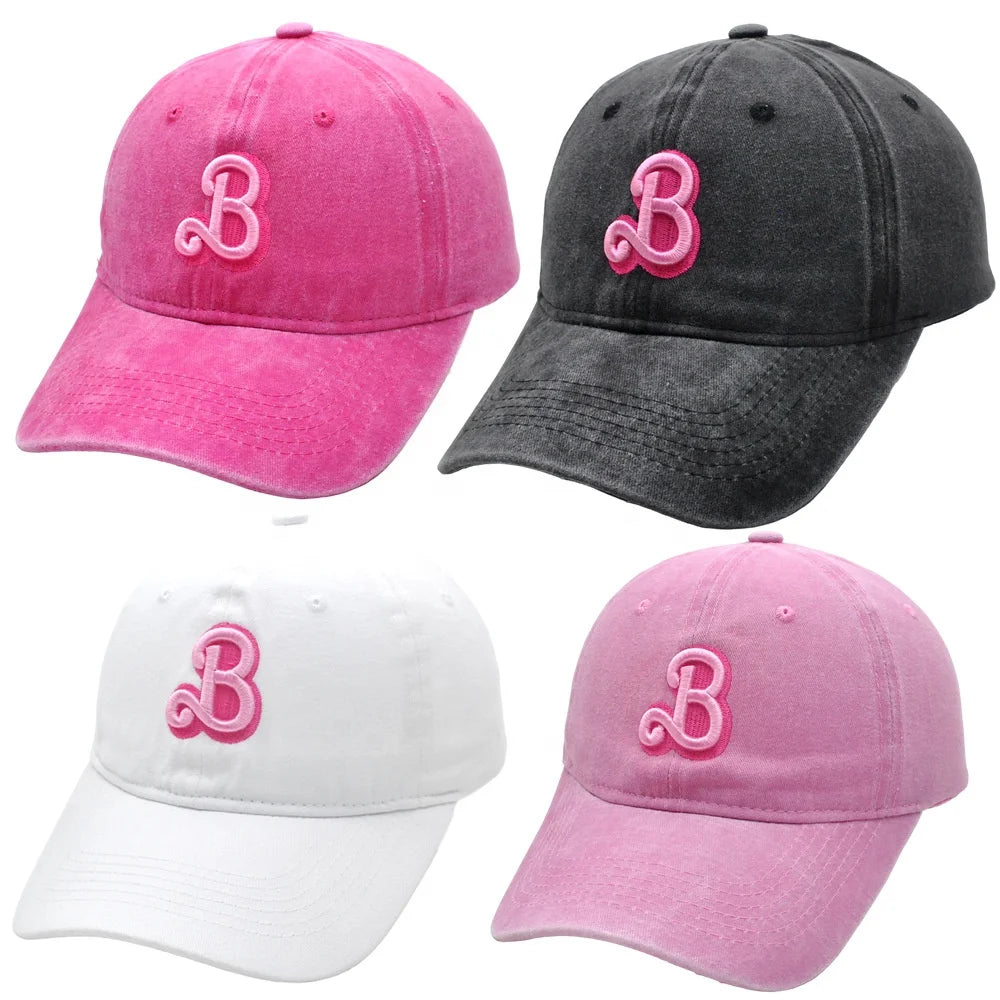 Wholesale Factory Adjustable Running Baseball Caps for Women Vintage Washed Cotton 3D Embroidery Dot Checkered B Letter Puff