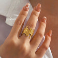 Trendy Look 18k Gold Stainless Steel Geometric Minimalist Asymmetrical Adjustable Open Rings