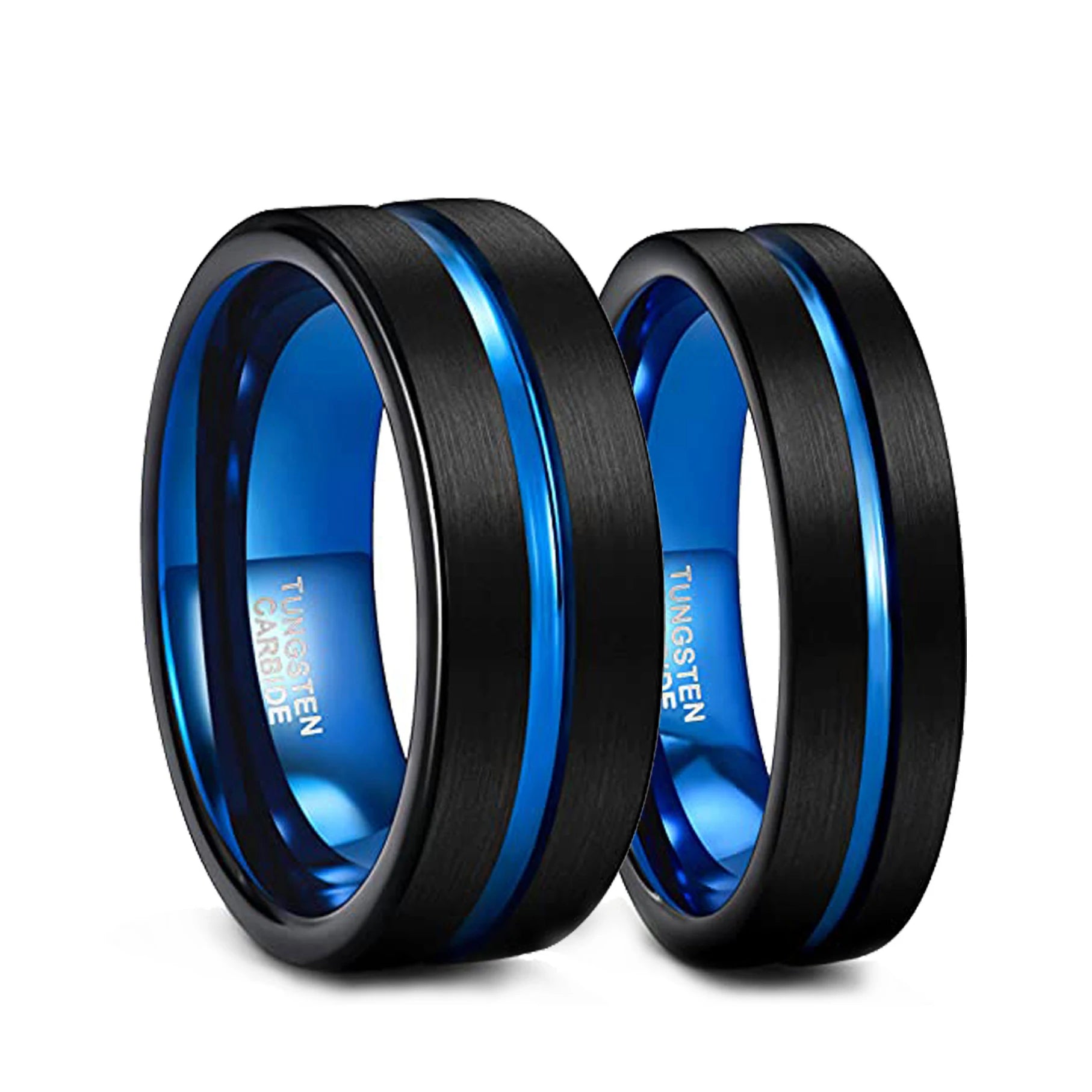 OAHLAN Tungsten Carbide Rings 4/6/8mm Mens' Wedding Band Black Plated Blue Grooved Matte Finish for Men Women Fashion Jewelry