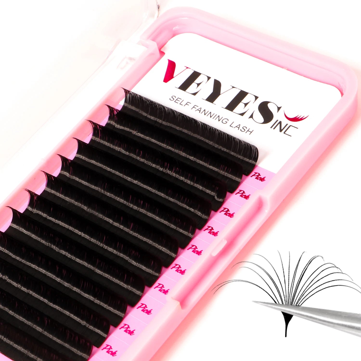 VEYES Best Selling Matte Black Easy Fan Cashmere Silk Mink Easy Fan Lash Trays Length 7-28mm Salon Academy Easy Fan